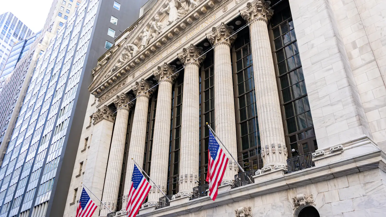 New York Stock Exchange facade with flags, symbol of a stablecoin issuer going public