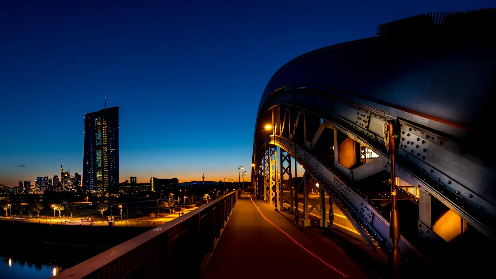 European Central Bank tower lit up at night in Frankfurt, home of the digital euro