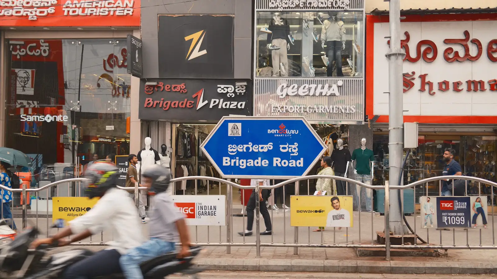 Busy Brigade Road in Bangalore, India's tech capital, full of shoppers
