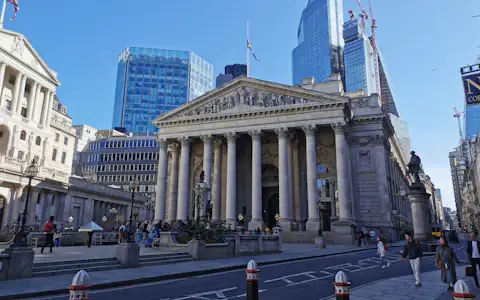 Bank junction in the City of London with the Royal Exchange, beside the Bank of England